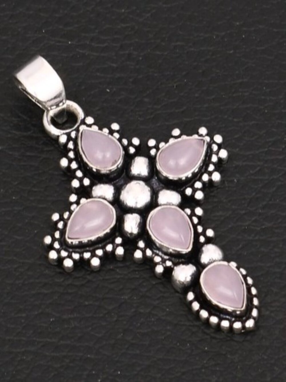 Rose Chalcedony Gemstone Sterling Silver Cross Pendant